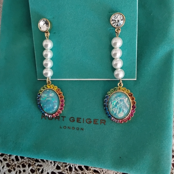 Kurt Geiger Turquoise Color and Pearl Earrings - Picture 5 of 5